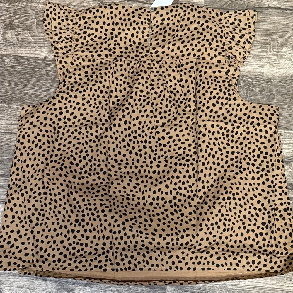 J. Crew Tan and Black Polka Dot Ruffle Sleeve Camisole